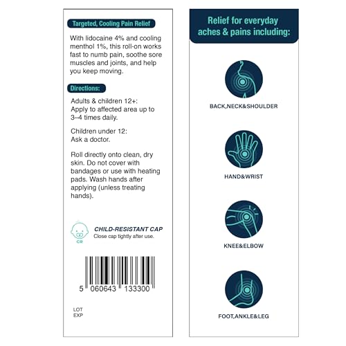 NOVEHA Lidocaine Roll-On Gel 4% | Maximum Strength Temporary Topical Pain Relief for Minor Muscle & Joint Aches | Cooling Formula with Menthol & Arnica | Non-Greasy, Quick-Drying | 2.5 fl oz NOVEHAAu supplements