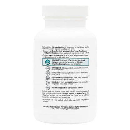 NaturesPlus Collagen Peptides Capsules - Premium Hydrolysed Collagen Supplement Type I, II, III, IV, V and X - Non-GMO, Gluten Free - 90 Capsules Nature's PlusUS supplements