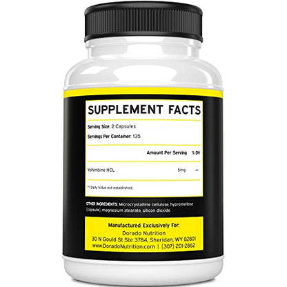 Yohimbine HCL 5mg For Men and Women (270 Capsules) - More Potent Than Yohimbe DORADO NUTRITIONUS supplements