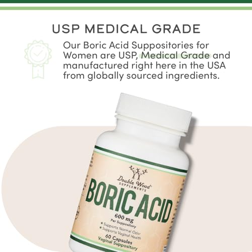 Boric Acid Suppositories 60 Count, Supports Women Health (Easy Dissolve, Third Party Tested) by Double Wood Double Wood SupplementsUS supplements