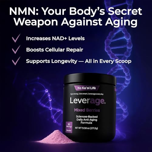 Leverage Mixed Berries Anti–Aging Supplement & Longevity Mix - Daily Wellness Multivitamin Powder with Hyaluronic Acid, L-Glycine & Magnesium for Skin, Energy, Cognitive Function & Joint–30 Servings LeverageAu supplements