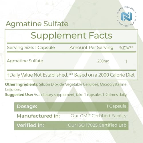 Nootropics Depot Agmatine Sulfate Capsules | 250mg | 240 Count | Energy Supplement Nootropics DepotUS supplements