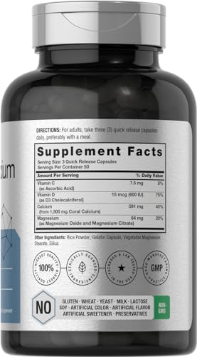 Coral Calcium 1500mg 150 Capsules | Plus Magnesium | Non-GMO, Gluten Free Supplement HorbäachAu supplements