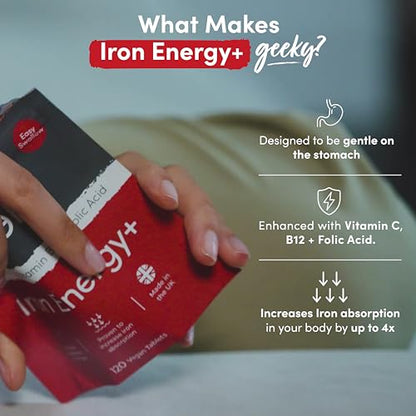 Iron Tablets High Strength Tablets with Vitamin C, B12 & Folic Acid - 120 Vegan Supplement Nutrition GeeksUS supplements