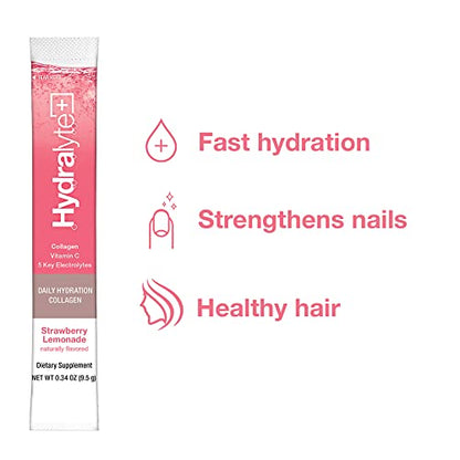 Hydralyte Plus Collagen Effervescent Electrolytes Powder Sachets - 20 Strawberry Lemonade Flavored Sticks HydralyteUS supplements