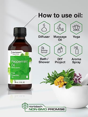 Horbaach Peppermint Oil | 2 fl oz | Pure Essential Spray | for Massage, Bath & Diffusers | Non-GMO HorbäachAu supplements
