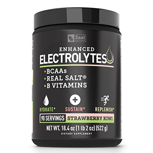 Enhanced Electrolyte Powder (Strawberry Kiwi | 90ct.) Sugar Free + BCAA, B-Vitamins Zeal NaturalsUS supplements