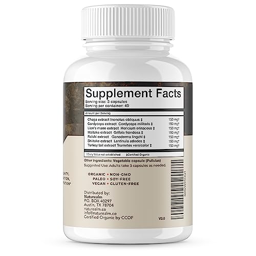 Naturealm Sacred 7 Mushroom Extract Capsules - Chaga, Cordyceps, Lion's Mane NaturealmUS supplements