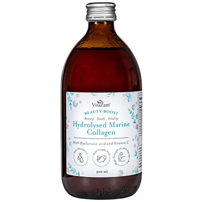 VitaZam Marine Collagen Liquid 10000mg with Hyaluronic Acid, Hydrolysed Peptide, Biotin for Hair, Skin, Nails, Joint, and Muscles, 500 ml VitaZamUS supplements