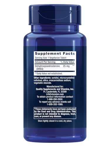 Life Extension DHEA 25 mg – Hormone Balance Supplement, Memory, Muscle Health, Bone Health, Men’s Health, Women’s Health, Gluten-Free, Non-GMO, Vegetarian, 100 Dissolve-in-Mouth Tablets Life ExtensionAu supplements