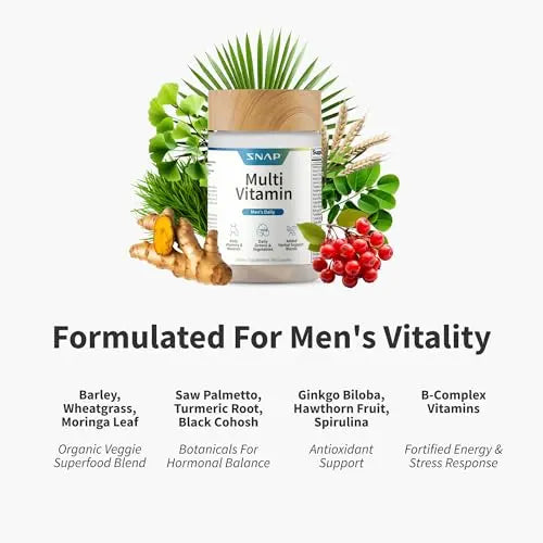 Snap Supplements Men's Multivitamins - Daily Vitamins & Minerals for Men - Vitamin D, B12, Zinc, Herbs & Vitamin C Snap SupplementsAu supplements