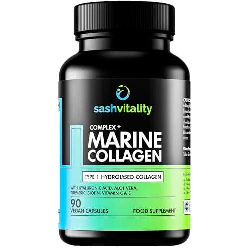 Marine Collagen Supplements - 90 Capsules with Vitamin C, Vitamin E, Hyaluronic Acid, Aloe Vera, Turmeric SASH VitalityUS supplements