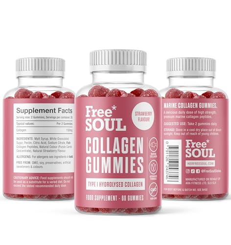 Collagen Gummies, Marine Collagen Supplement with Effective Type 1 Hydrolysed Collagen Peptides Free SoulUS supplements