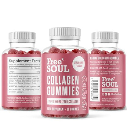 Collagen Gummies, Marine Collagen Supplement with Effective Type 1 Hydrolysed Collagen Peptides Free SoulUS supplements