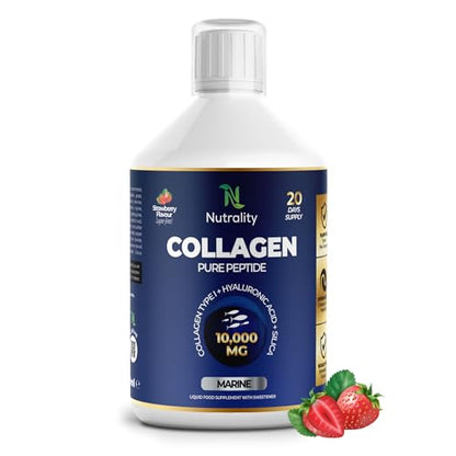 Nutrality Marine Collagen Sugar Free Liquid | Peptides, Hyaluronic Acid, Silica, Biotin, 10000mg Type 1 NutralityUS supplements