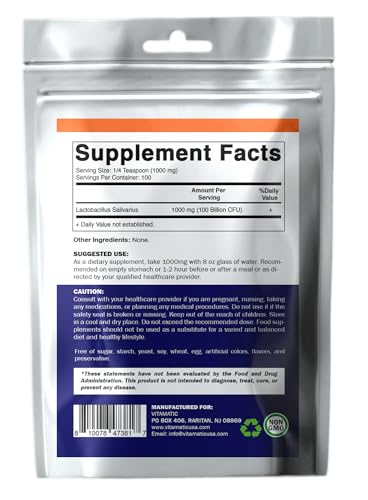 Vitamatic Lactobacillus Salivarius Probiotic Powder - Digestive Support - 100 Gram VitamaticUS supplements
