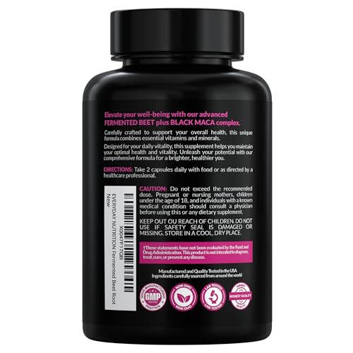 EVERYDAY NUTRITION Organic Fermented Beet Root & Black Maca Capsules with Carrot, Spinach, Cranberry & Ginger | Superfood for Energy, Stamina & Wellness | 90 Veggie Capsules | Made in USA EVERYDAY NUTRITIONAu supplements