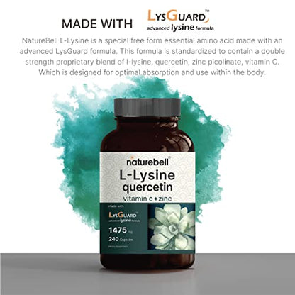 NatureBell L-Lysine 1000mg + Quercetin 250mg Supplement, 240 Capsules, Free Form NatureBellUS supplements