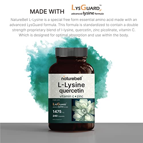 NatureBell L-Lysine 1000mg + Quercetin 250mg Supplement, 240 Capsules, Free Form NatureBellAu supplements