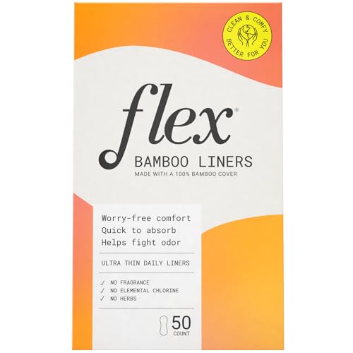 Flex Bamboo Panty Liners (50 Count) | Ultra Thin Daily Pantyliners | Fragrance-Free Feminine Care FLEXAu supplements