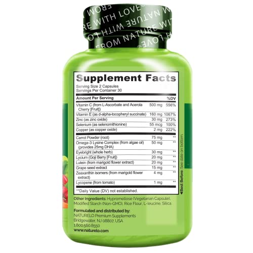 NATURELO Eye Vitamins - AREDS 2 Formula Nutrients with Lutein, Zeaxan NATURELOUS supplements