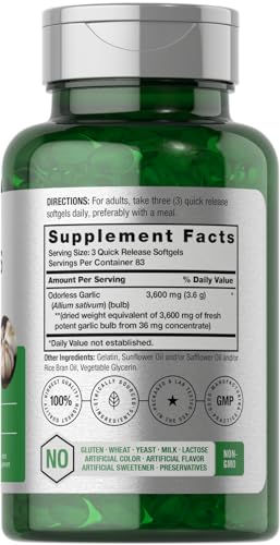 Odorless Garlic Softgels | 250 Count | Ultra Potent Garlic Extract | Non-GMO & Gluten Free HorbäachAu supplements