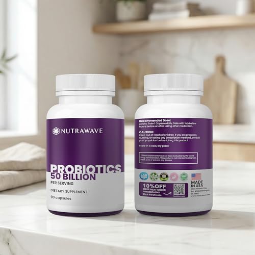 Nutrawave 50 Billion Probiotics for Women & Men, 15 Strains Active Culture. Relieves Bloating & Constipation, Improved Digestion & Gut Health Supplement, Vegan. 60 Powerful Small Capsules. Nutra WaveAu supplements