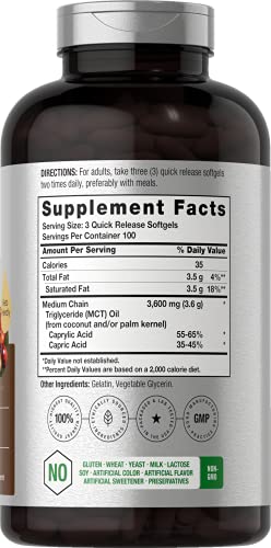 Keto MCT Oil Capsules 3600mg | 300 Softgels | Coconut Oil Pills | Non-GMO and Gluten HorbäachAu supplements
