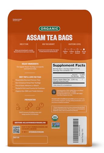 FGO Organic Assam Tea, Eco-Conscious Tea Bags, 100 Count, Packaging May Vary FGOUS supplements