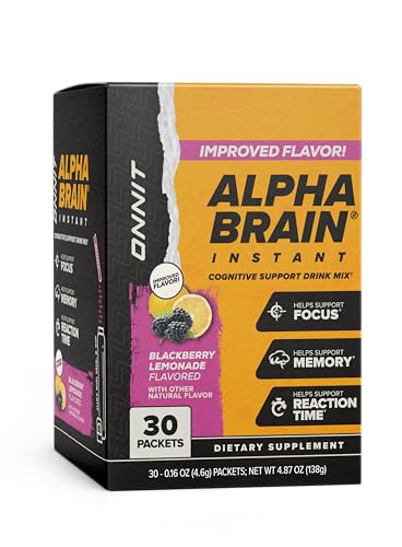 ONNIT Alpha Brain Instant Cognitive Support Drink Mix, BlackBerry Lemonade Flavor, Nootropic Supplement for Focus, Memory, and Clarity, 0.13 oz Packets, 30 Count ONNITAu supplements