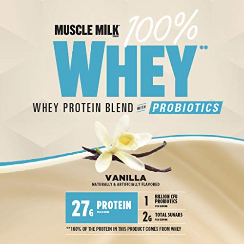 Muscle Milk 100% Whey With Probiotics Protein Powder, Vanilla, 1.85 Pound, 23 Servings Muscle MilkUS supplements