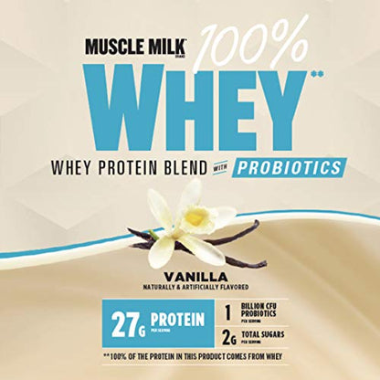 Muscle Milk 100% Whey With Probiotics Protein Powder, Vanilla, 1.85 Pound, 23 Servings Muscle MilkUS supplements