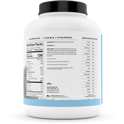 Levels Grass Fed 100% Whey Protein, No Hormones, Unflavored, 5LB Levels NutritionUS supplements