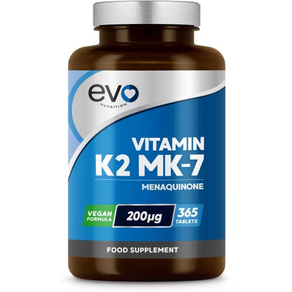 EVO NUTRITION Vitamin K2 MK-7 200mcg | 365 Vegetarian and Vegan Tablets EVO NUTRITIONUS supplements