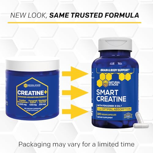 Creatine Monohydrate - 2500mg Creatine Pills - 450mg Fenugreek Extract & 250mg Himalayan Pink Salt - Supports Brain Health, Endurance & Muscle Building - Advanced Absorption Formula - 120 Capsules NATURAL STACKSAu supplements