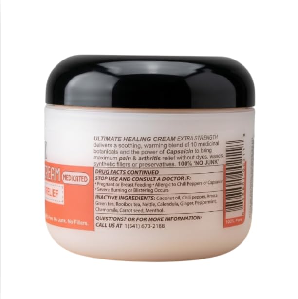 Naturulz Ultimate Healing (Medicated) Cream OTC 4 Ounce - Pain & Arthritis Topical for Sore Lower Back, Neck, Shoulders, and Muscles. All-Natural Formula with Medication Strength Capsaicin. NaturulzAu supplements