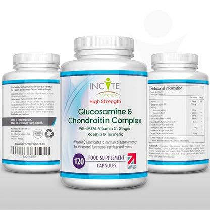 Glucosamine and Chondroitin High Strength Complex with MSM, Vitamin C, Ginge Incite NutritionUS supplements