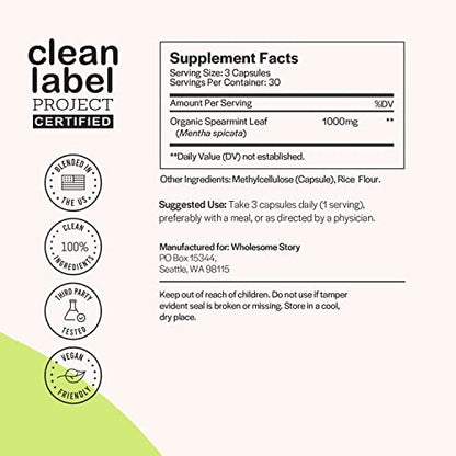 Organic Spearmint Capsules | Great Alternative to Spearmint Tea | 1000mg Spearmint Leaf Wholesome StoryUS supplements