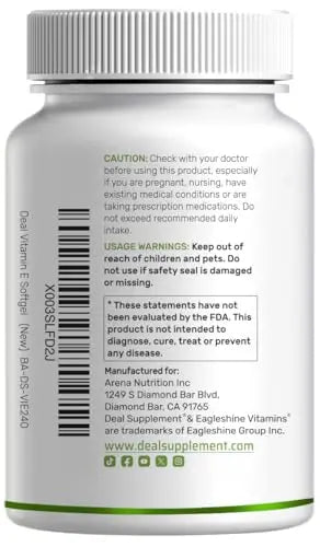 Vitamin E Supplements, 1,000 IU Per Serving, 240 Softgels – Extra Strength Antioxidant Protection – Bioavailable Stable Form DEAL SUPPLEMENTAu supplements