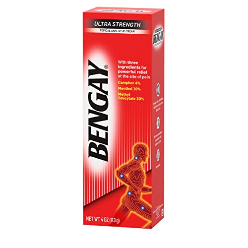 Bengay Ultra Strength Topical Pain Relief Cream, Non-Greasy Topical Analgesic for Minor Arthritis, Muscle, Joint and Back Pain, Camphor, Menthol and Methyl Salicylate, 4 OZ BengayAu supplements