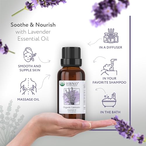 HBNO Organic Lavender Essential Oil - 1 oz (30ml) Value Size - USDA Certified Organic Lavender HBNOAu supplements