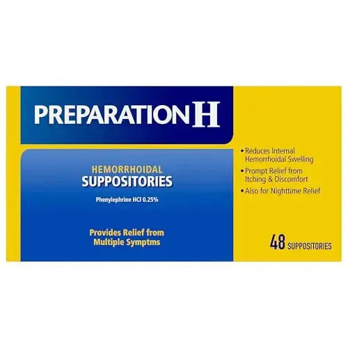 PREPARATION H Hemorrhoid Symptom Treatment Suppositories, Burning, Itching and Discomfort Relief (48 Count) Preparation HAu supplements