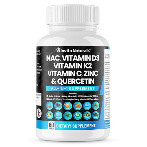 NAC Supplement N-Acetyl Cysteine 1000mg Vitamin C Vitamin D3 K2, Zinc, Turmeric Curcumin Winvita NaturalsAu supplements