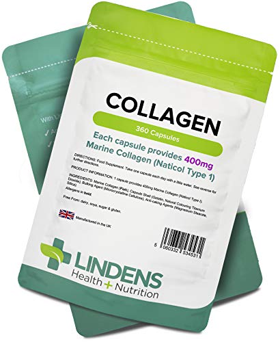 Lindens Collagen (Marine) 400mg Capsules 360 Pack - UK Manufacturer, Letterbox Friendly LindensAu supplements