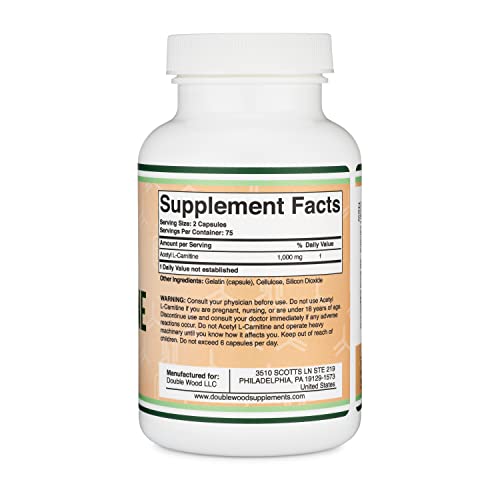 Acetyl L-Carnitine 1,000mg Per Serving, 150 Capsules (ALCAR for Brain Function Support Double Wood SupplementsUS supplements