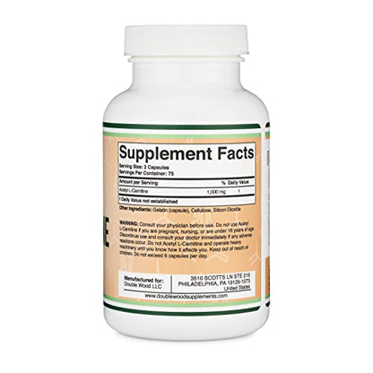 Acetyl L-Carnitine 1,000mg Per Serving, 150 Capsules (ALCAR for Brain Function Support Double Wood SupplementsUS supplements