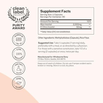 Myo-Inositol & D-Chiro Inositol Capsules, 90-Day Supply, 40:1 Ratio for Hormonal Balance Wholesome StoryUS supplements
