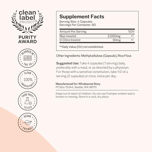 Myo-Inositol & D-Chiro Inositol Capsules, 90-Day Supply, 40:1 Ratio for Hormonal Balance Wholesome StoryUS supplements