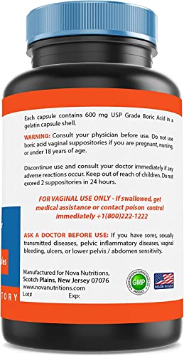 Nova Nutritions Boric Acid Vaginal Suppositories - 100% Pure Made in USA - USP Medical Grade Fine Powder Nova NutritionsAu supplements
