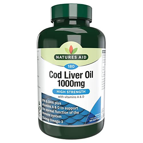 Natures Aid Cod Liver Oil, 1000 mg, 180 Softgel Capsules (High Strength, 254 mg Omega natures aidUS supplements